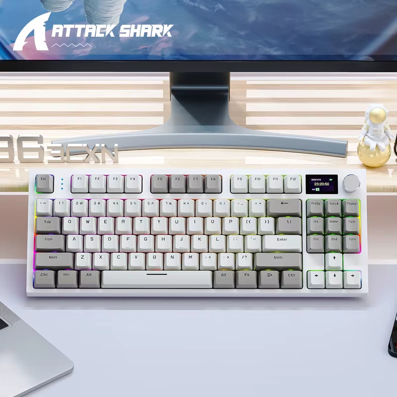 Attackshark K86 Wireless Mechanical Keyboard with Smart Color Screen,Metal Knobs,Cloud Driver, Hot-Swap,Multi-Function,Bluetooth