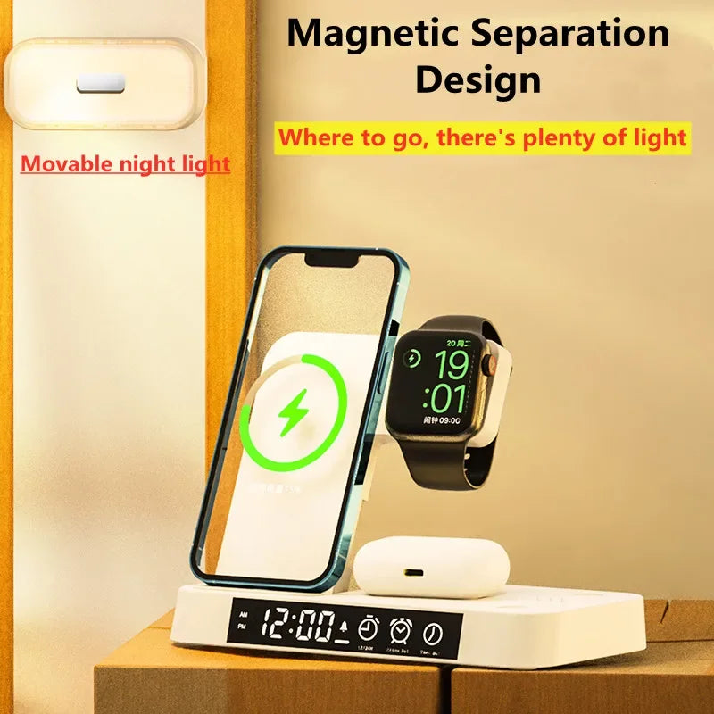 30W 3 in 1 Wireless Charger Stand Pad Alarm Clock Night Light Fast Charging Station Dock for Iphone Samsung Galaxy Watch Iwatch