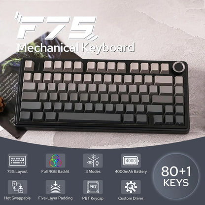 F75 Pro Gasket Mounted Wireless Gaming Mechanical Keyboard RGB Customized 75% Layout Side-Engraving PBT Keycaps