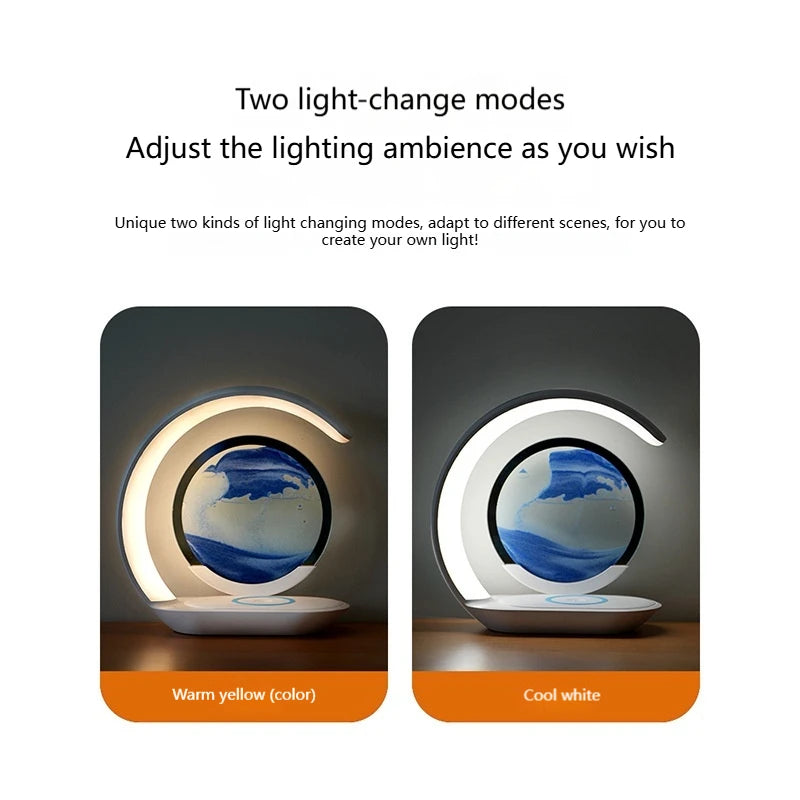 15W Wireless Charger with Quicksand Painting Night Lamp Table Top Decoration Fast Charging Station for Iphone 16 Pro Max Charger