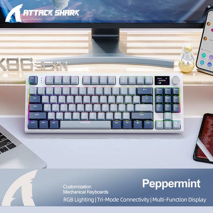 Attackshark K86 Wireless Mechanical Keyboard with Smart Color Screen,Metal Knobs,Cloud Driver, Hot-Swap,Multi-Function,Bluetooth