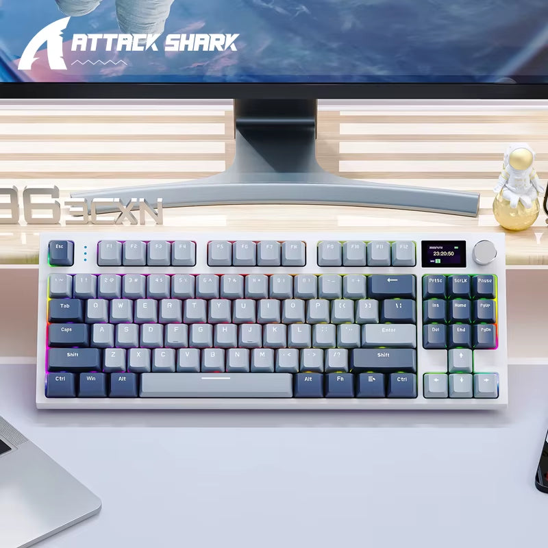 Attackshark K86 Wireless Mechanical Keyboard with Smart Color Screen,Metal Knobs,Cloud Driver, Hot-Swap,Multi-Function,Bluetooth