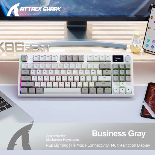 Attackshark K86 Wireless Mechanical Keyboard with Smart Color Screen,Metal Knobs,Cloud Driver, Hot-Swap,Multi-Function,Bluetooth