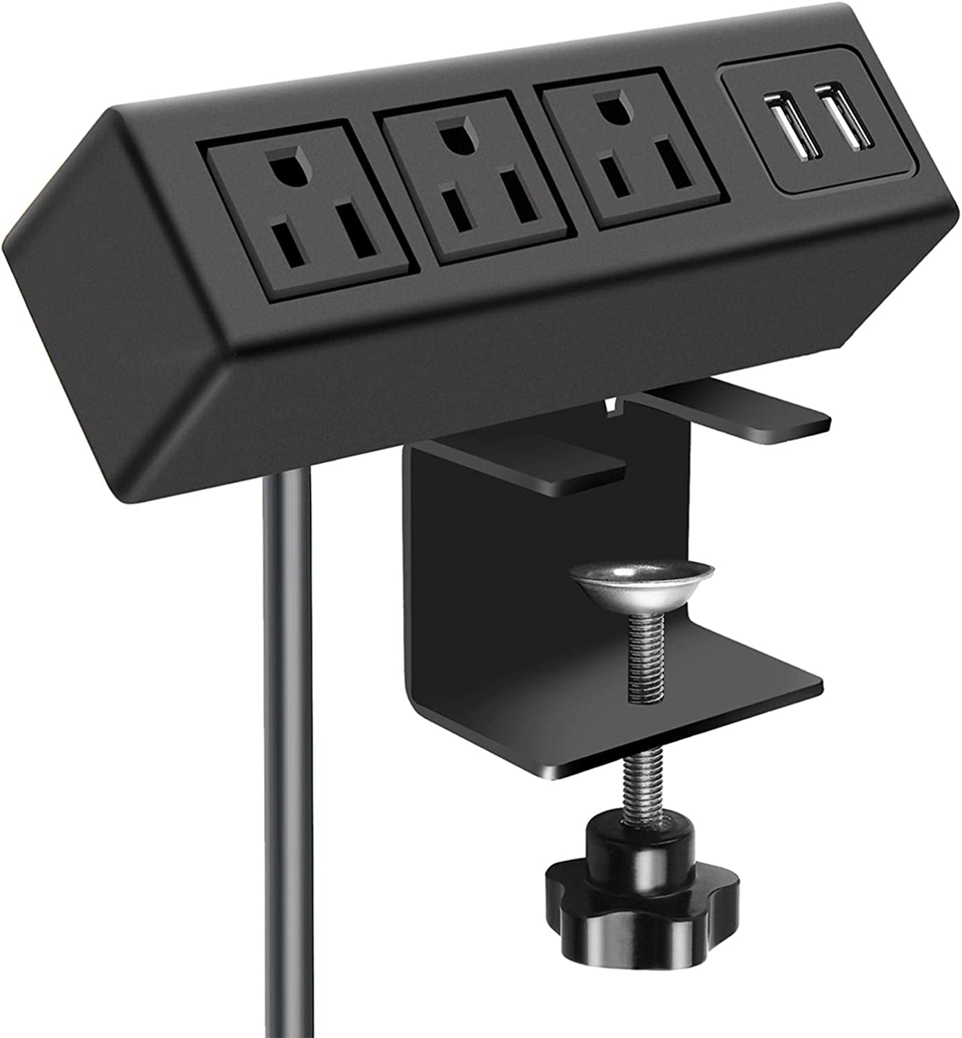 3 Outlet Desk Clamp Power Strip with USB Ports, Desktop Power Strip Surge Protector 1200J. Desk Mount Charging Power Station, on Desk Edge Power Outlet 125V 12A 1500W.