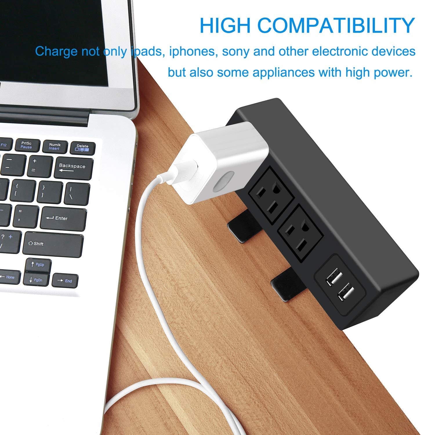 3 Outlet Desk Clamp Power Strip with USB Ports, Desktop Power Strip Surge Protector 1200J. Desk Mount Charging Power Station, on Desk Edge Power Outlet 125V 12A 1500W.